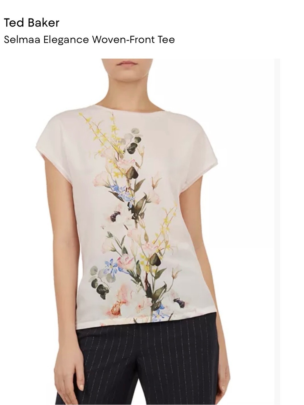 Ted Baker Floral Woven-Front Tee in Light Pink Size M lightweight